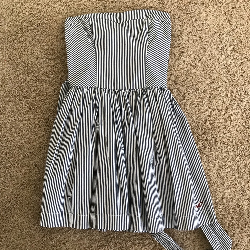 Hollister Navy and White Strapless Striped Sundress